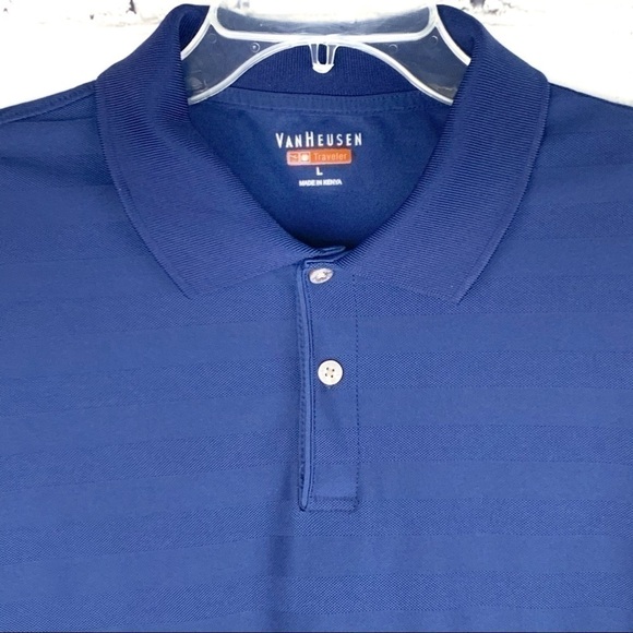 Euc-van Heusen Traveler, Short Sleeve, Stripes, Golf, Blue Polo Shirt Size Large - Picture 3 of 11